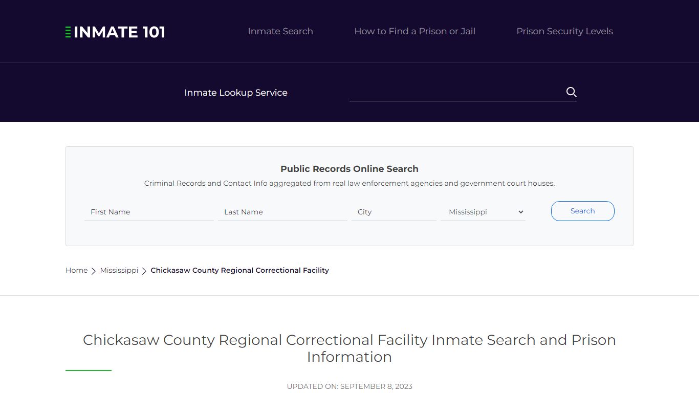 Chickasaw County Regional Correctional Facility Inmate Search ...